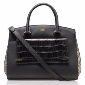 VINCE CAMUTO BLACK Leather Embossed Satchel Bag